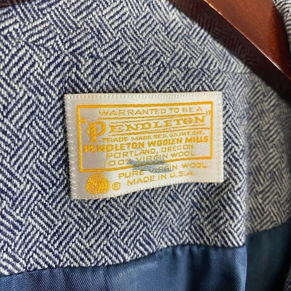 Pendleton Blue Herringbone 100% Virgin Wool Blazer Jacket Size 10 - Picture 7 of 8
